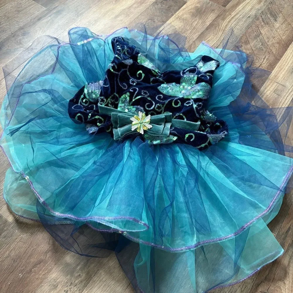Weissman SC 14393 Teal Navy Blue Velvet Sequin Floral Ballet Dance Costume Tutu